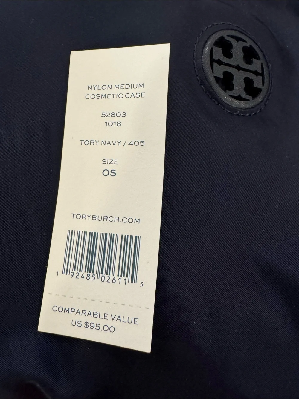 Tory Burch Navy Blue Nylon Toiletry Pouch with Logo